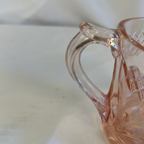 DEPRESSION GLASS PINK FLORAL AND DIAMOND BAND SMALL PITCHER - Picture 12 of 16